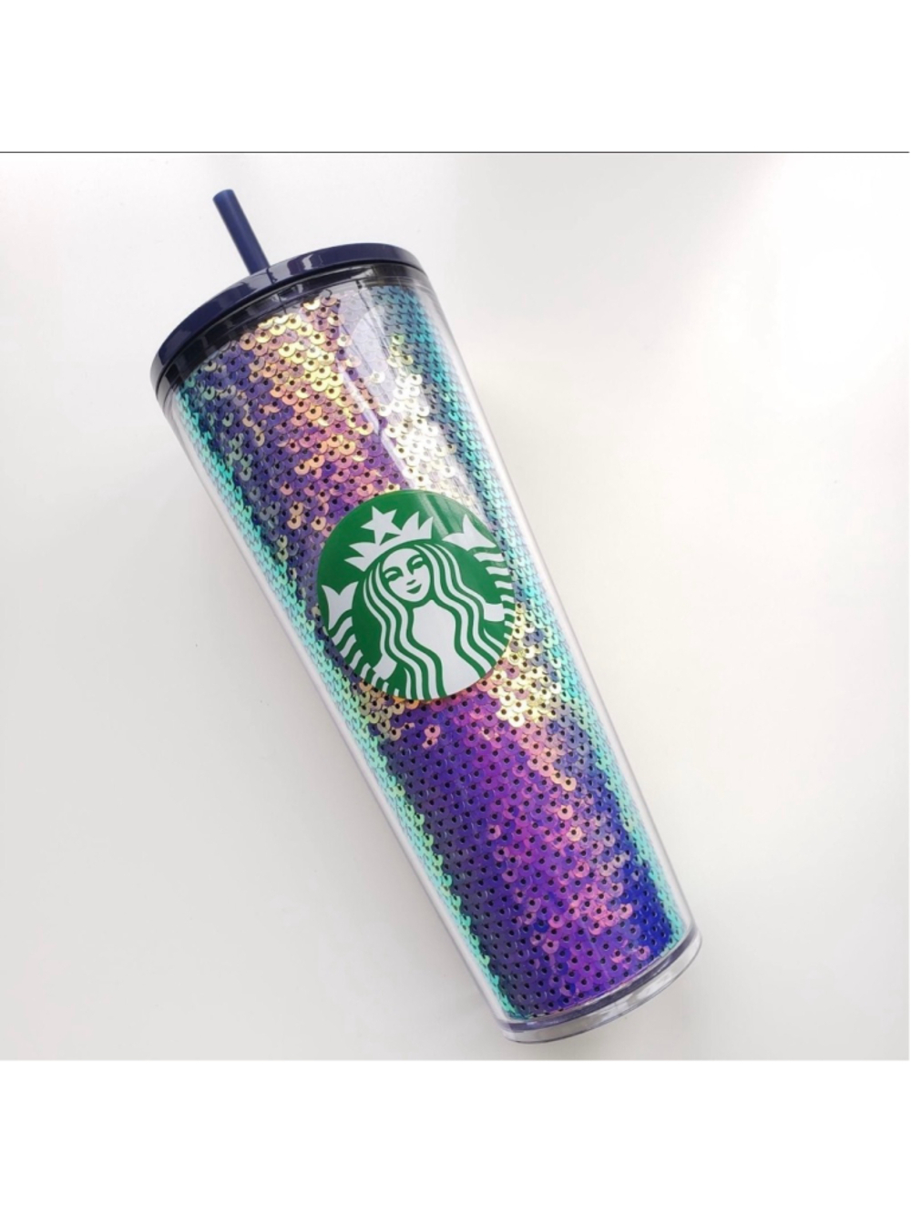New Starbucks Iridescent Purple Sequin Venti Tumbler Acrylic Cold Cup